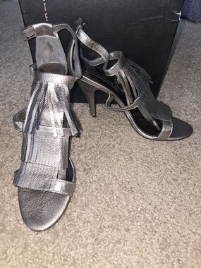 Steven By Steve Madden Silver Fringe Stiletto Sandals